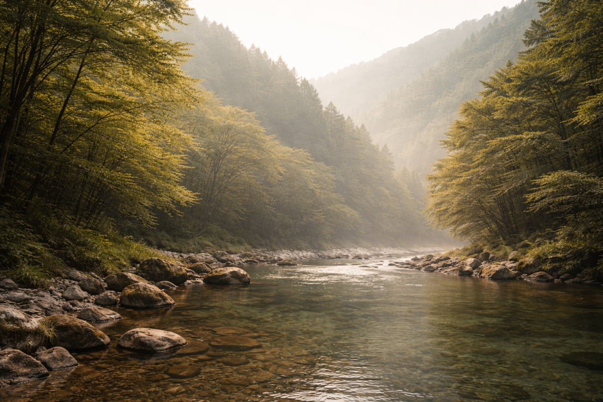 やわらかく流れる川の風景